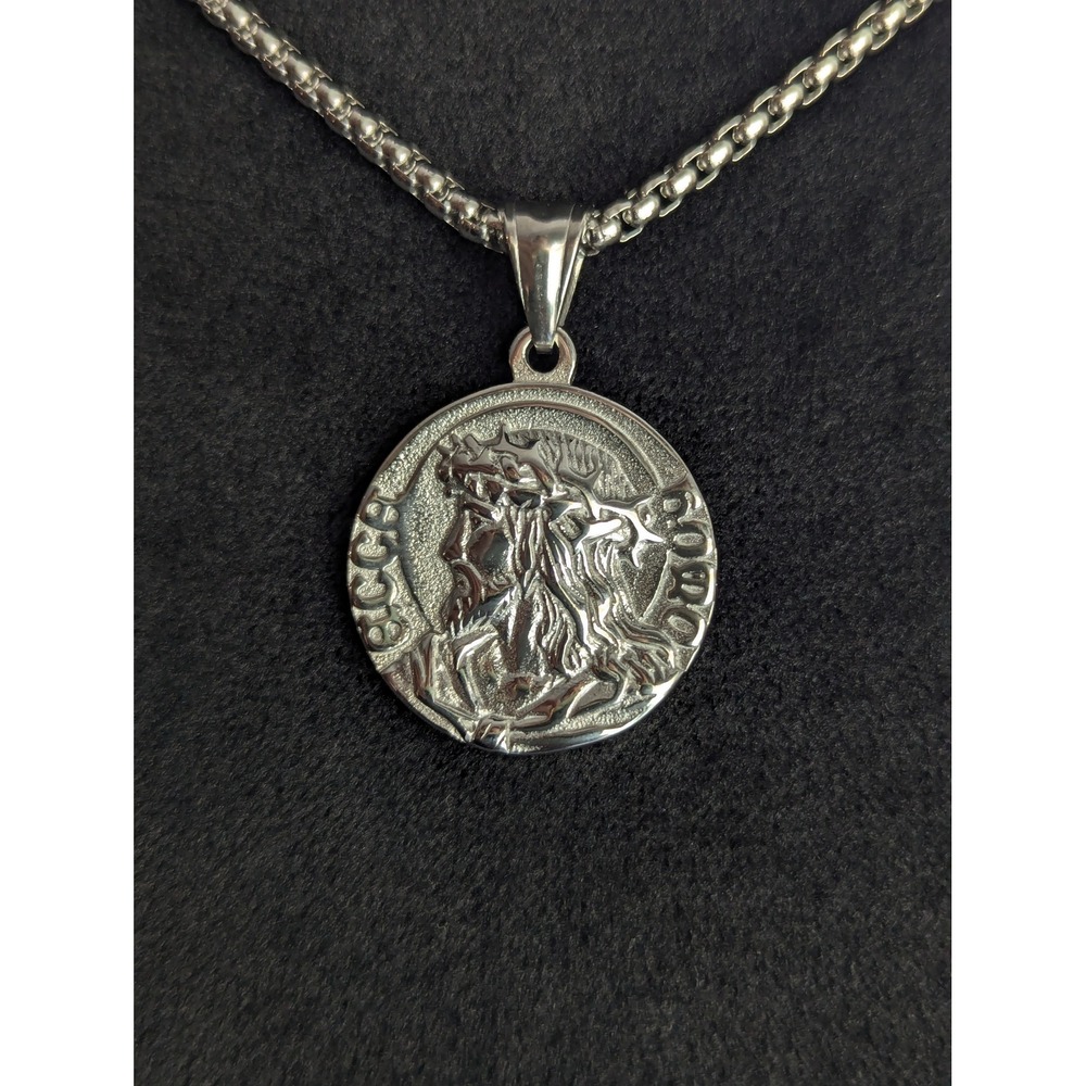 Ample Ecce Homo Christ Crown of Thorns Serenity Prayer Necklace Stainless Steel